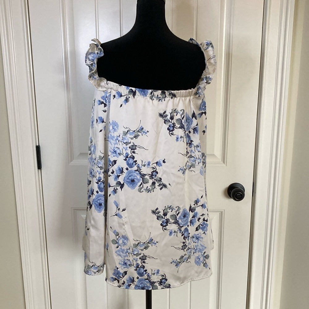 If by Sea Womens Off Shoulder Tank Tunic Top Dress Size S Floral Cream Navy - Picture 6 of 10